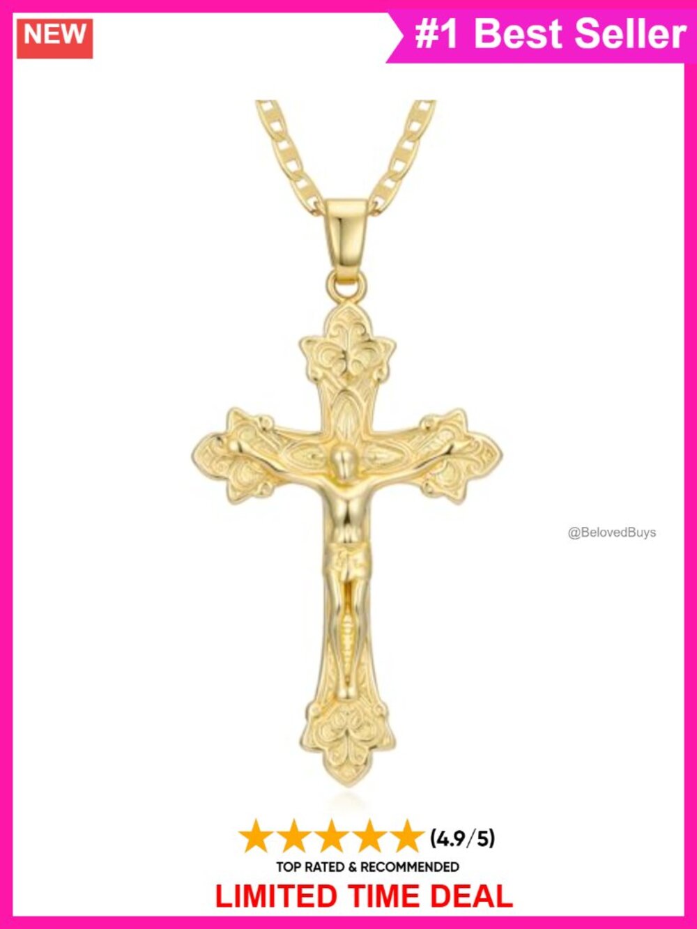 14K Gold Plated Crucifix Cross Pendant Necklace Religious Jewelry Gift